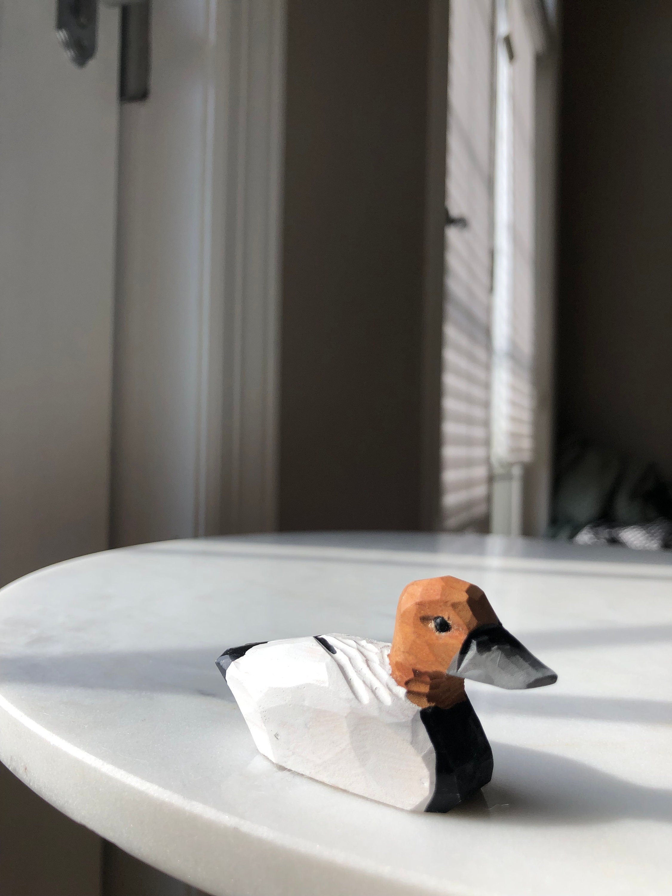 Hand-Carved Wooden Canvasback Duck Ornament – Mini Bird Decor