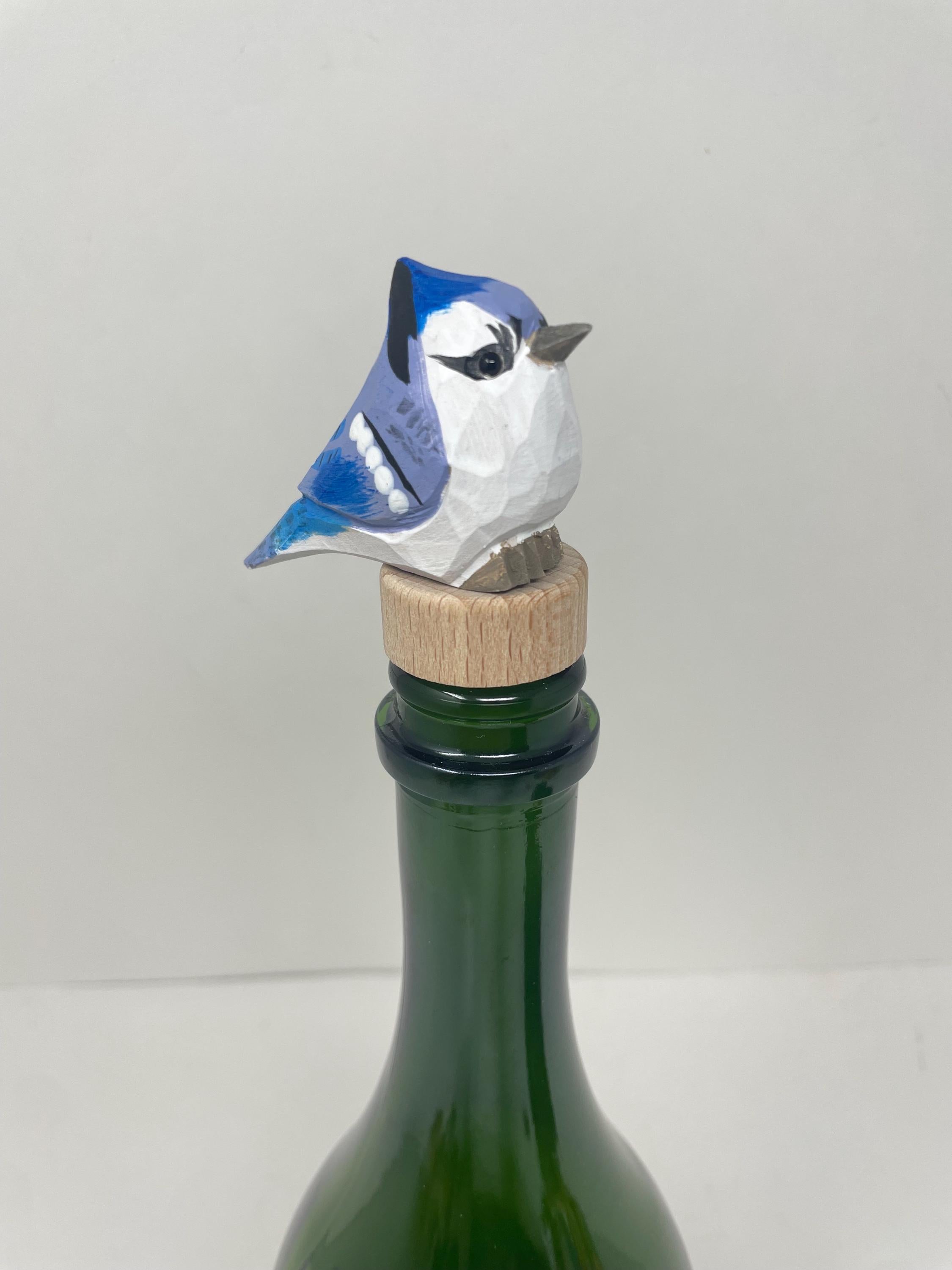 Handmade Blue Jay Bird Wine Stopper – Rustic Reusable Bottle Plug
