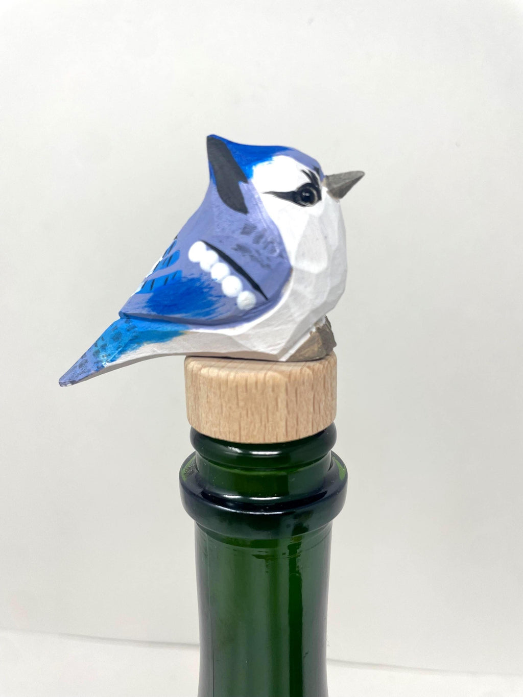 Handmade Blue Jay Bird Wine Stopper – Rustic Reusable Bottle Plug
