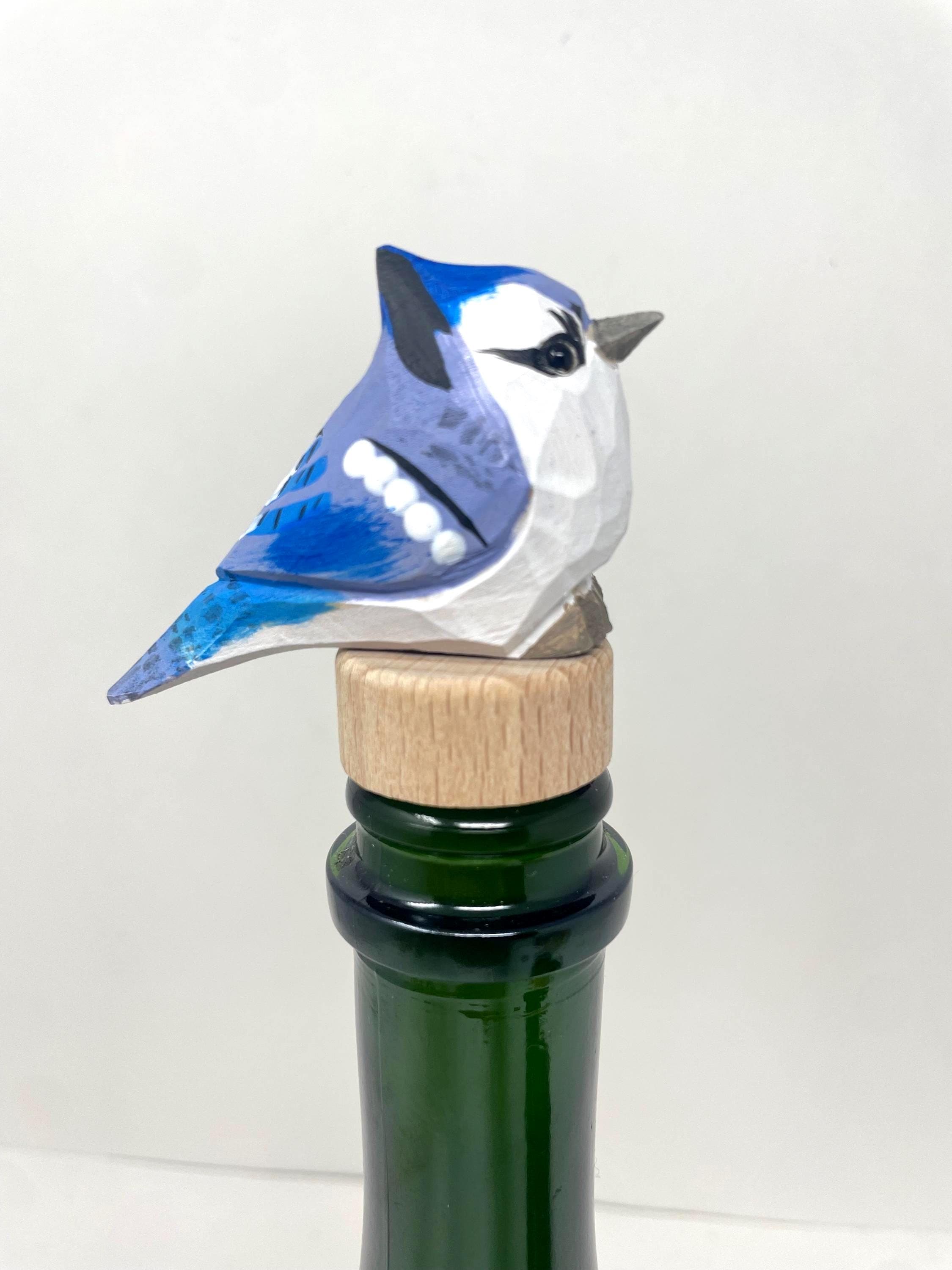 Handmade Blue Jay Bird Wine Stopper – Rustic Reusable Bottle Plug
