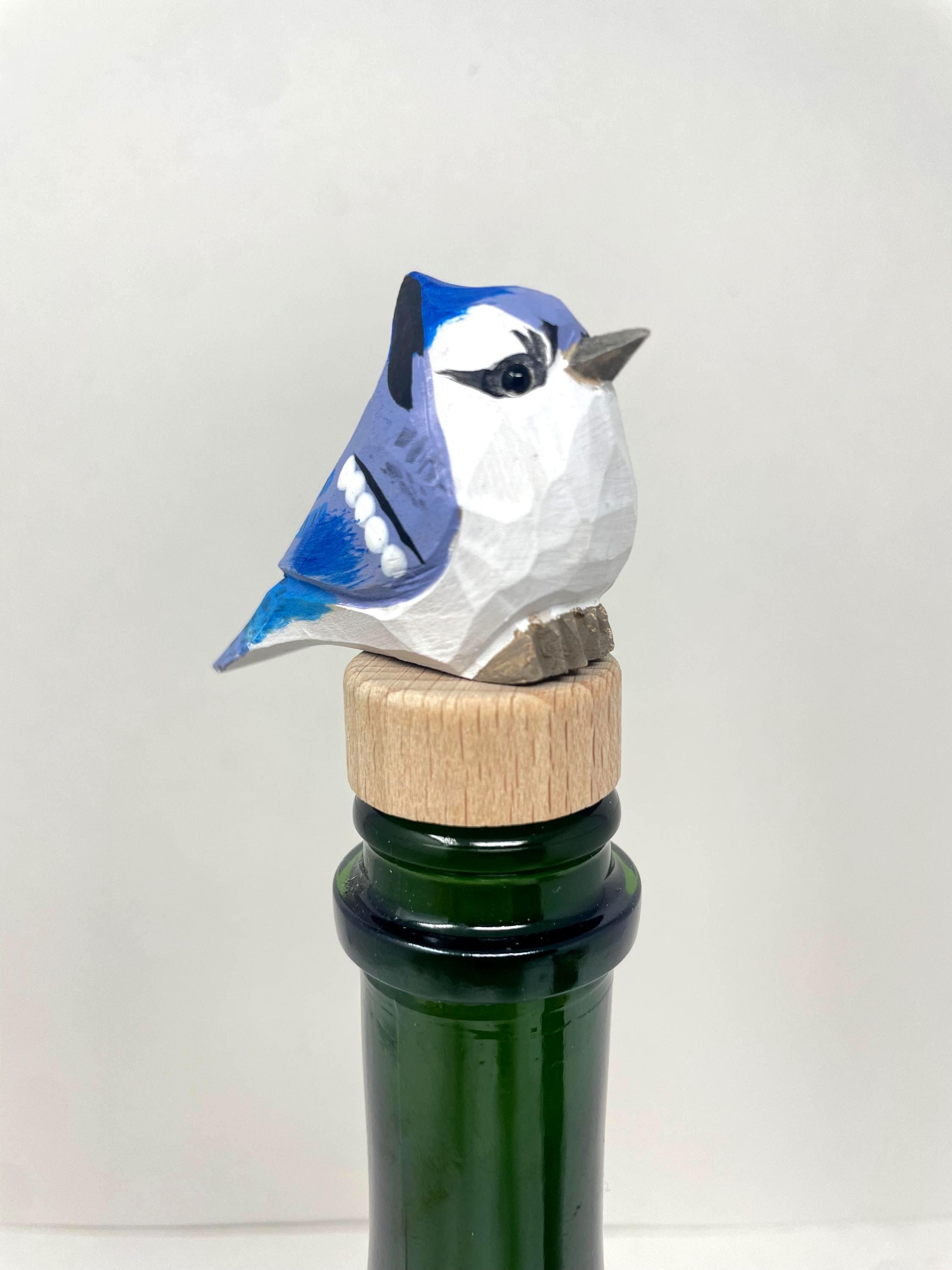 Handmade Blue Jay Bird Wine Stopper – Rustic Reusable Bottle Plug