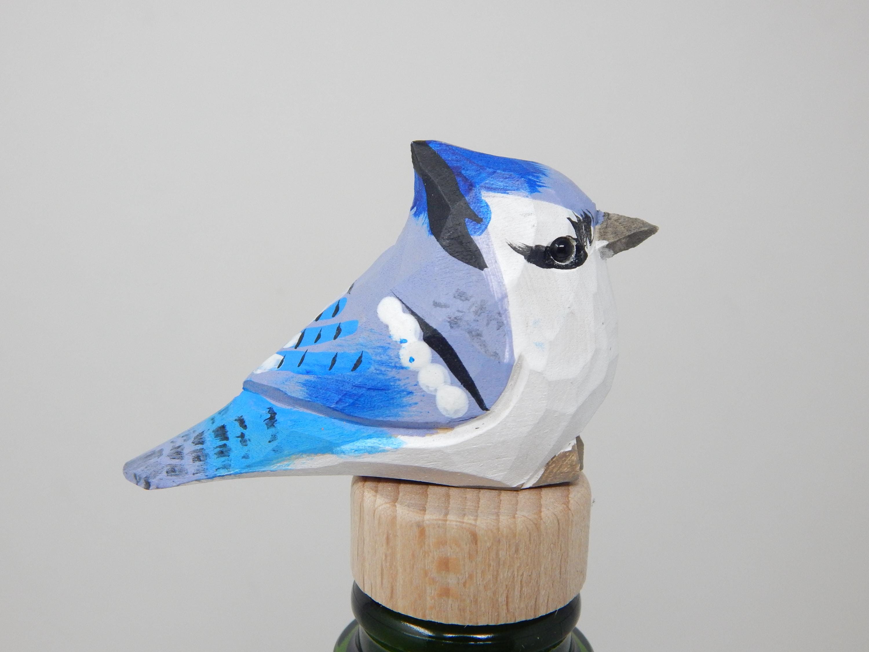 Handmade Blue Jay Bird Wine Stopper – Rustic Reusable Bottle Plug