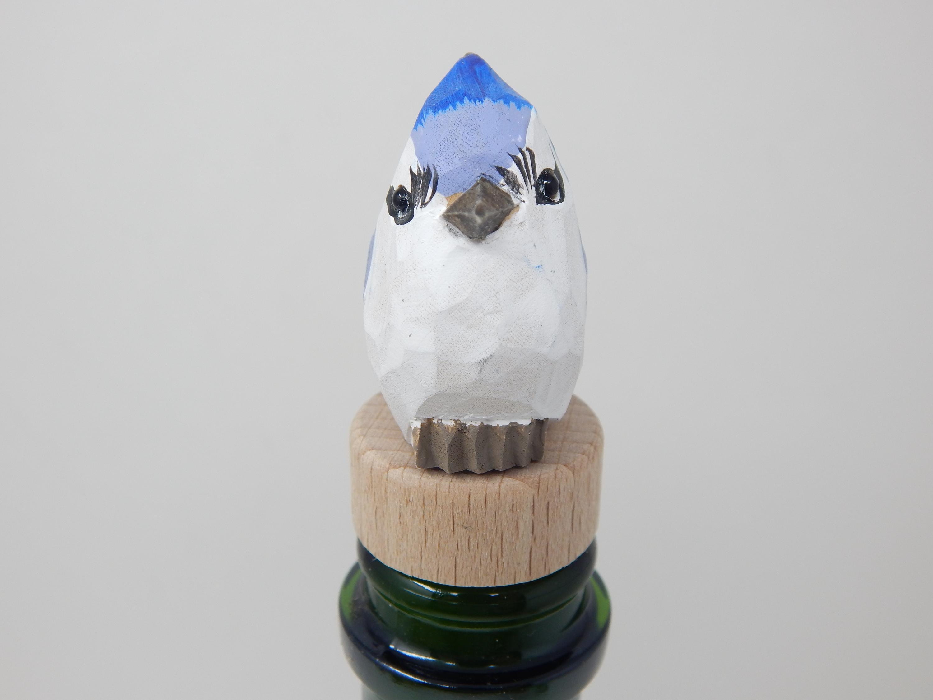 Handmade Blue Jay Bird Wine Stopper – Rustic Reusable Bottle Plug