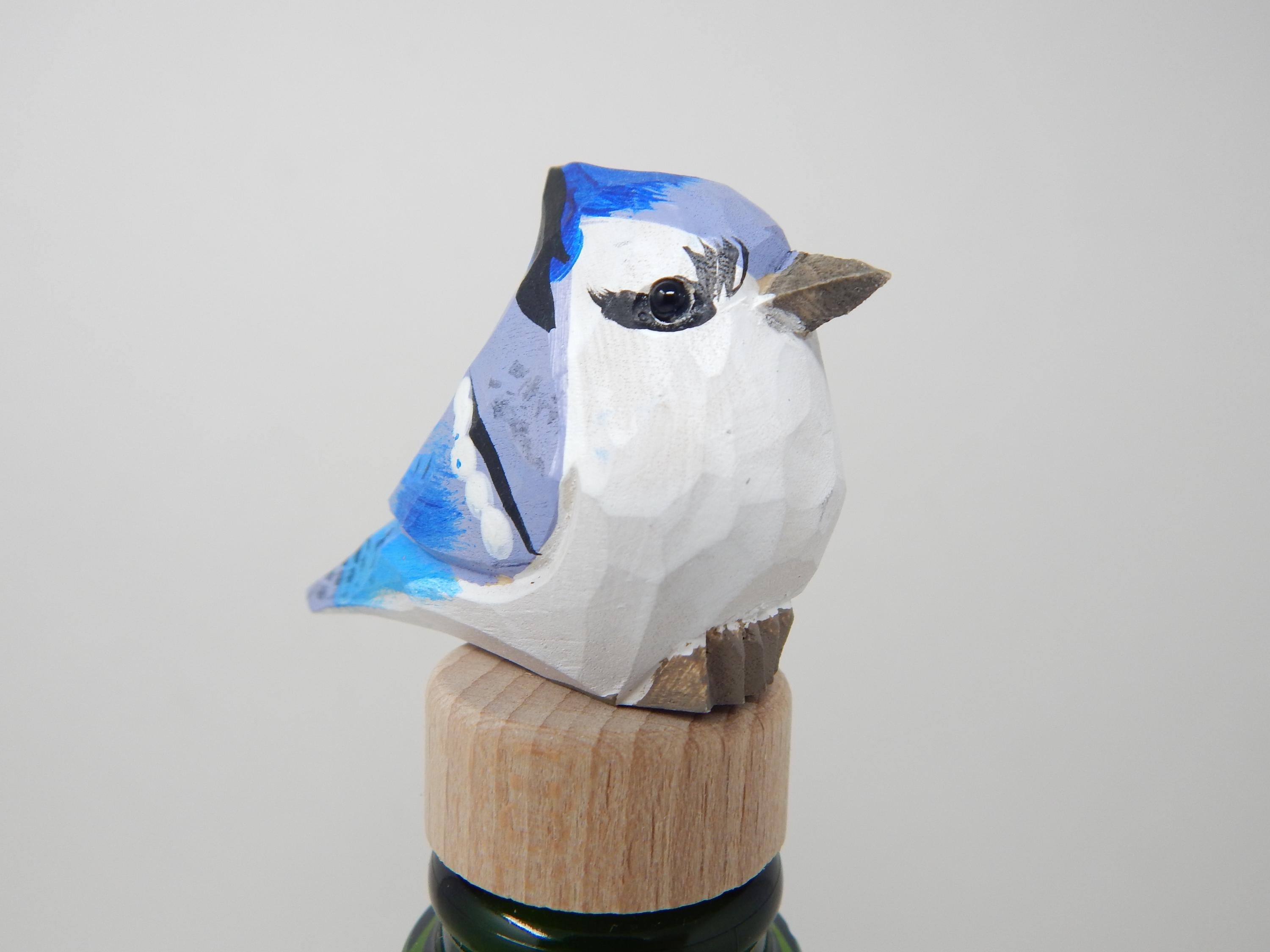 Handmade Blue Jay Bird Wine Stopper – Rustic Reusable Bottle Plug