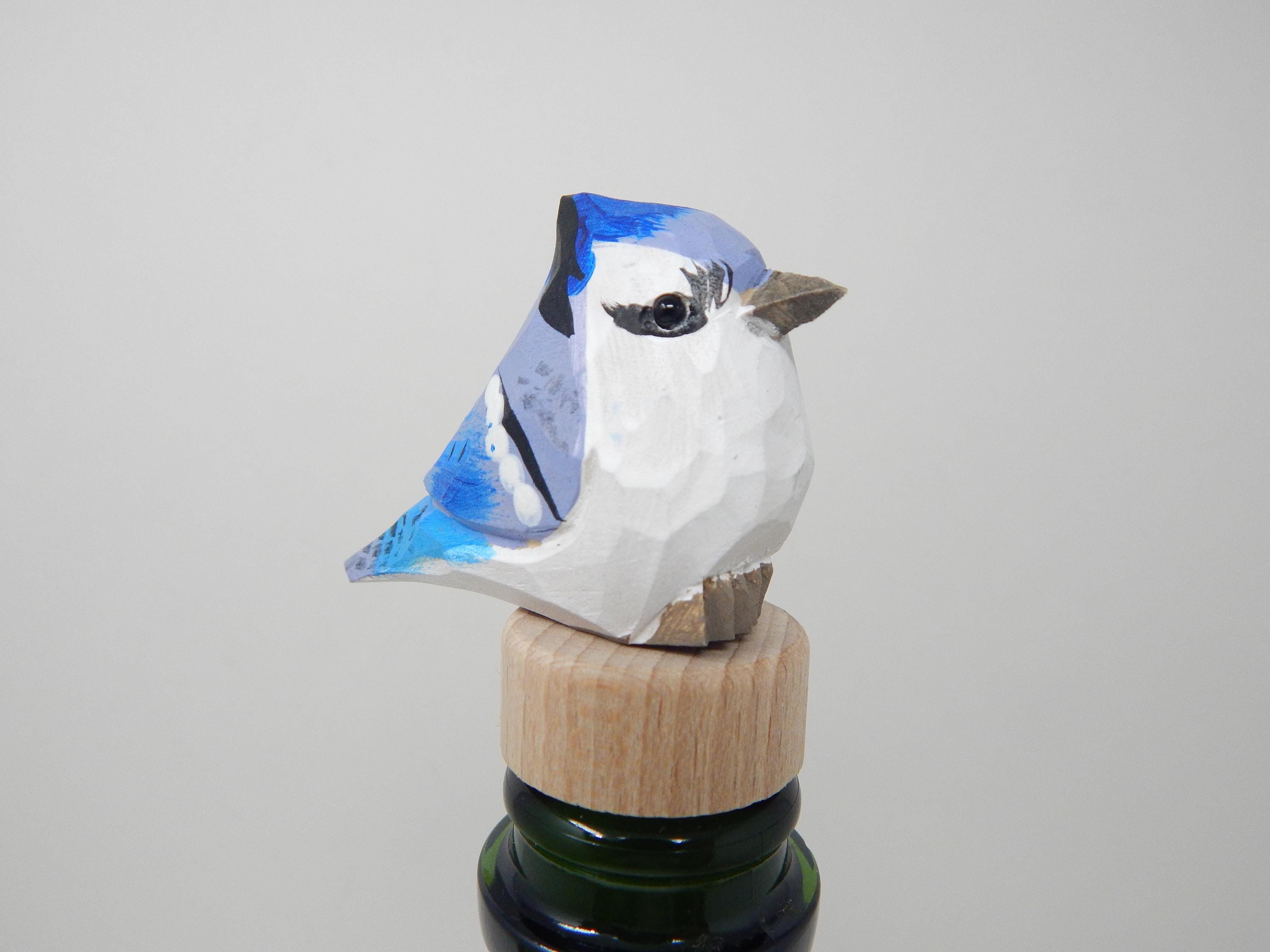 Handmade Blue Jay Bird Wine Stopper – Rustic Reusable Bottle Plug