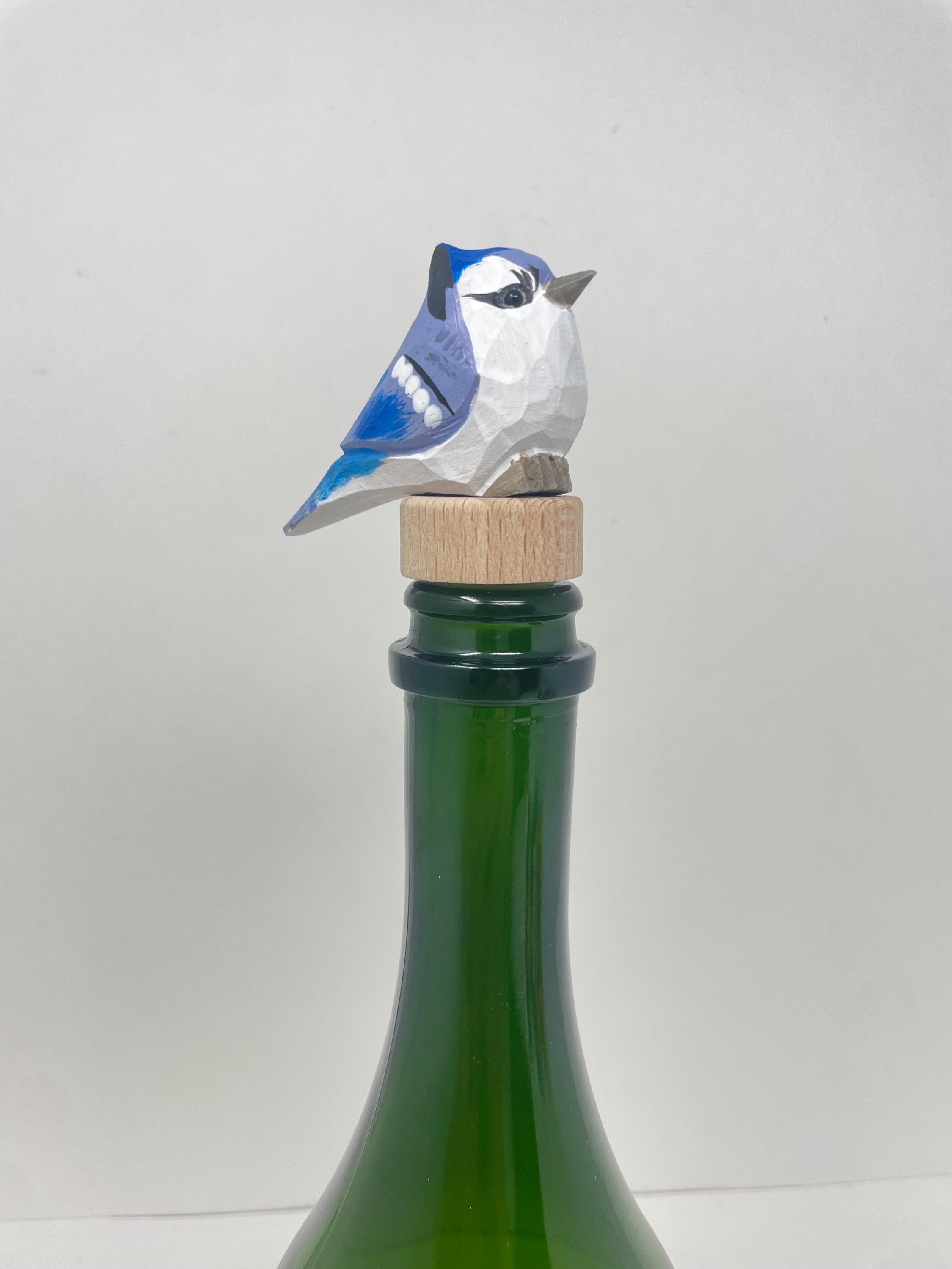 Handmade Blue Jay Bird Wine Stopper – Rustic Reusable Bottle Plug