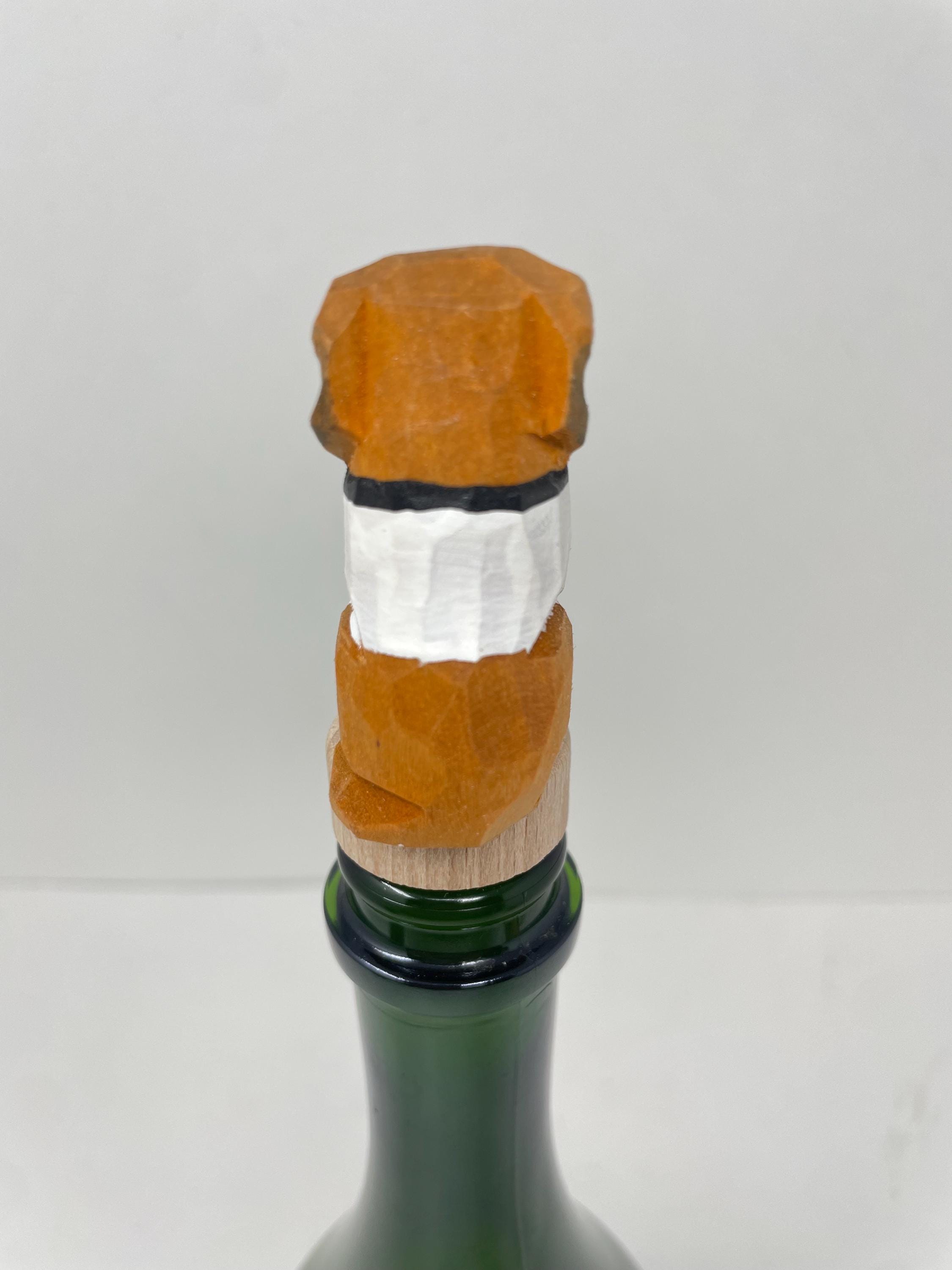 Hand-Carved Wooden St. Bernard Dog Wine Stopper – Rustic Bottle Plug