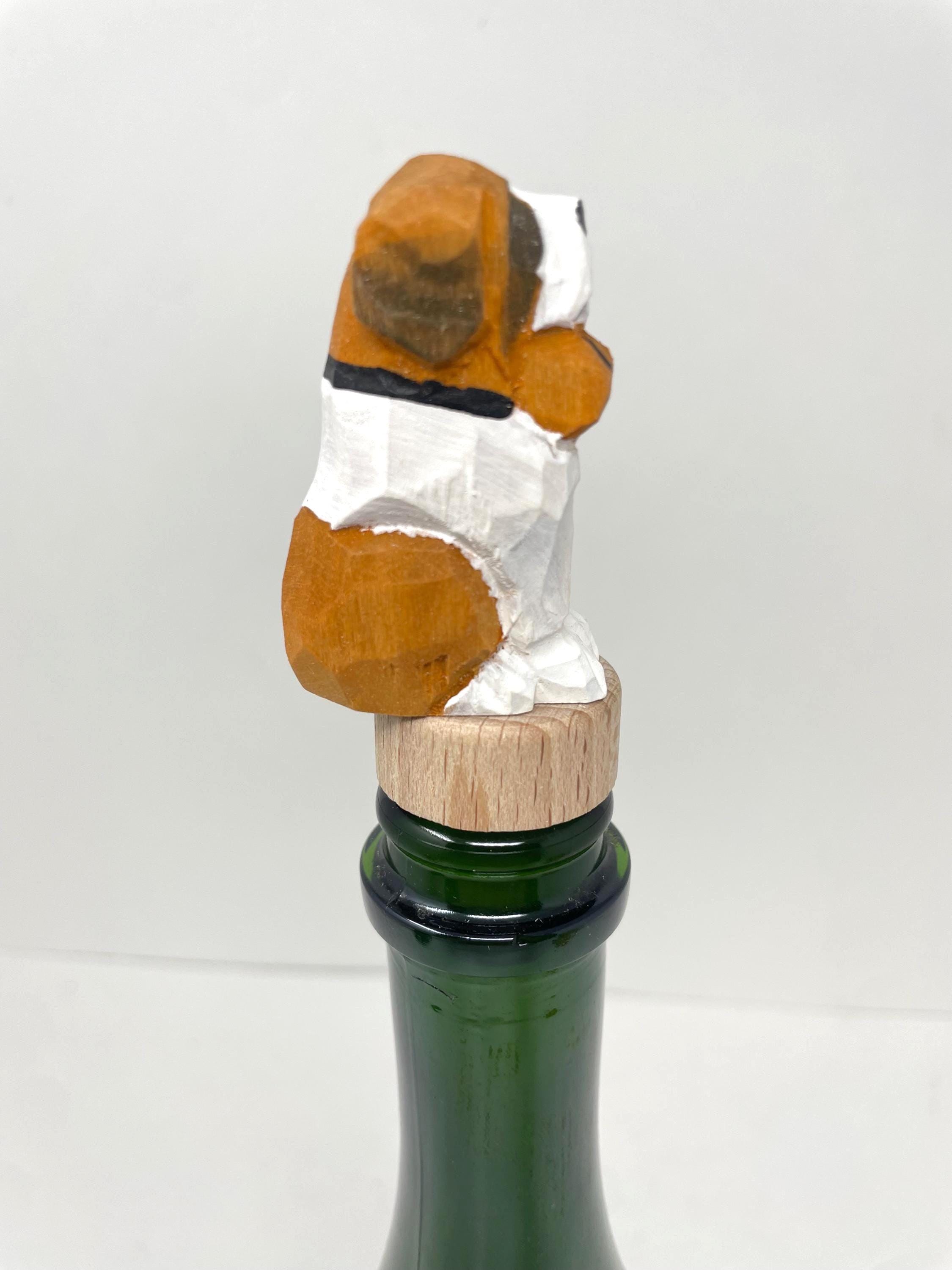 Hand-Carved Wooden St. Bernard Dog Wine Stopper – Rustic Bottle Plug